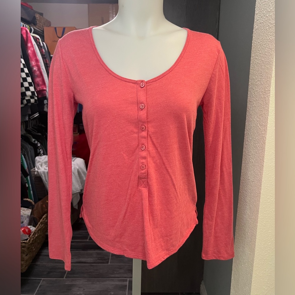 NWT Victorias Secret Red Button Long Sleeve Top